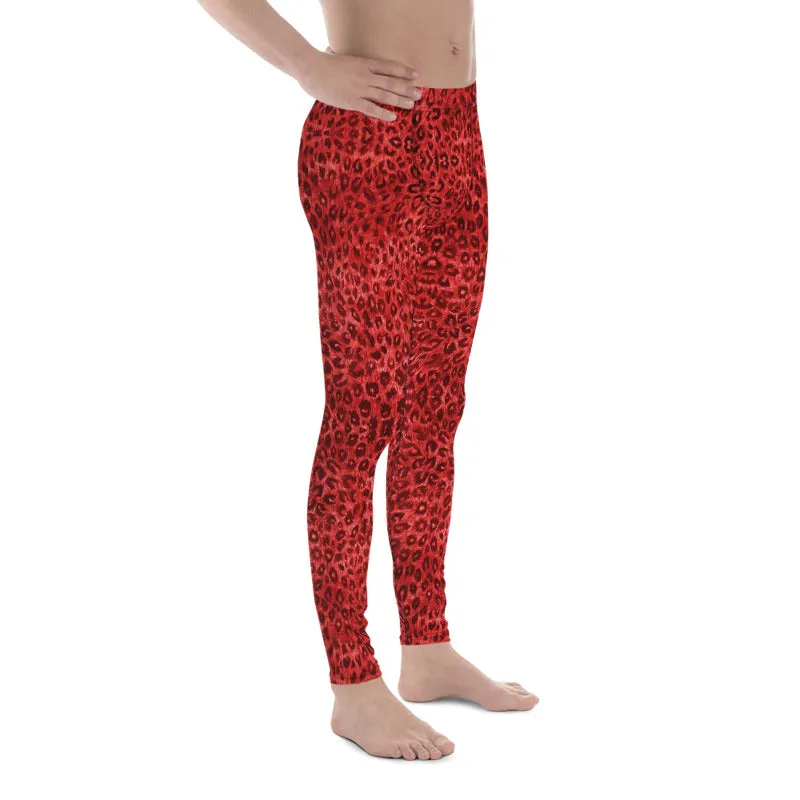 Red Leopard Men's Leggings, Animal Print Designer Sexy Party Meggings-Made in USA/EU/MX