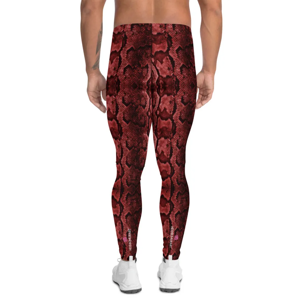 Red Snake Print Men's Leggings, Snake Skin Python Style Meggings Tights For Men - Made in USA/EU