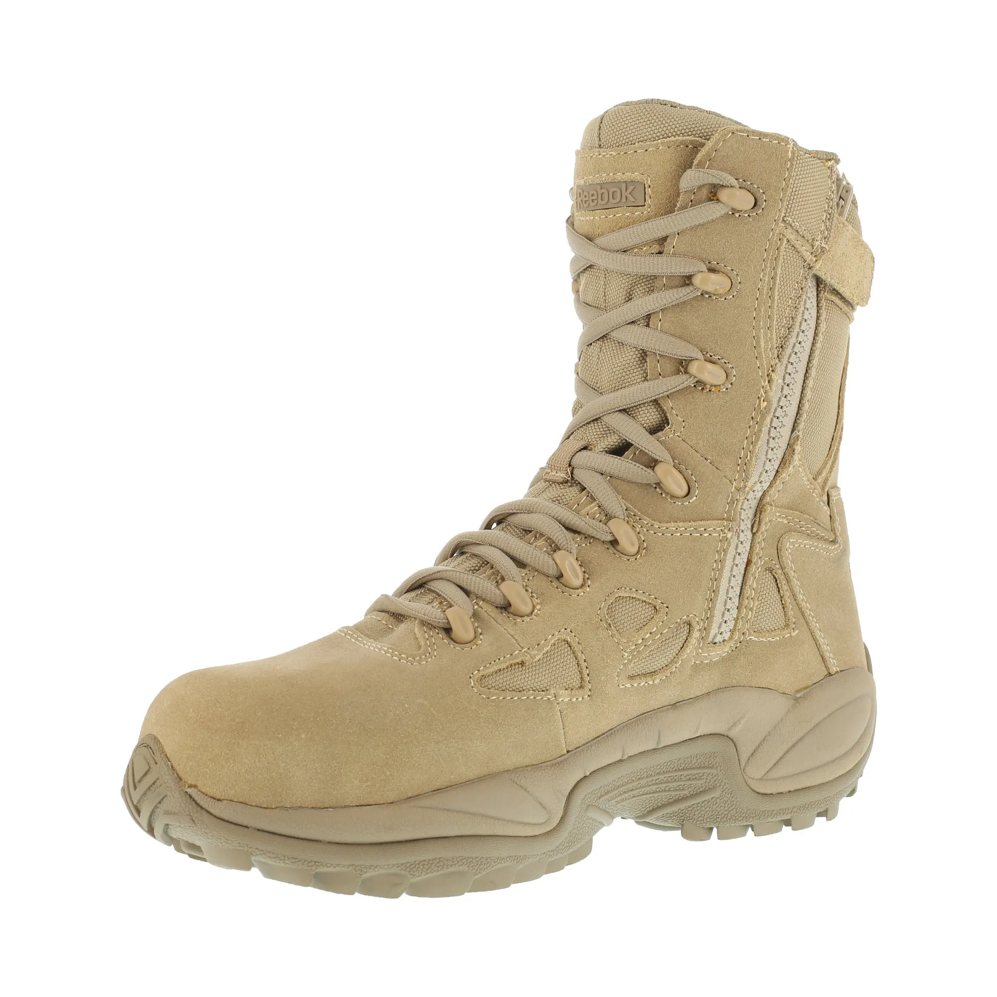 Reebok Mens Desert Tan Suede Tactical Boots Rapid Response RB Side Zip