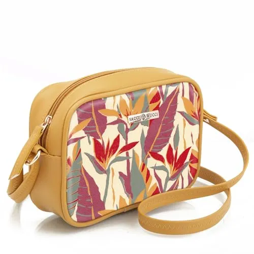 SACCI MUCCI Cross Body Sling Bag | Women's sling bag | Bags for women | Crossbody handbag | Sling handbag - Exotic Jungle (Mustard)