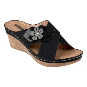 Selly Black Wedge Sandals