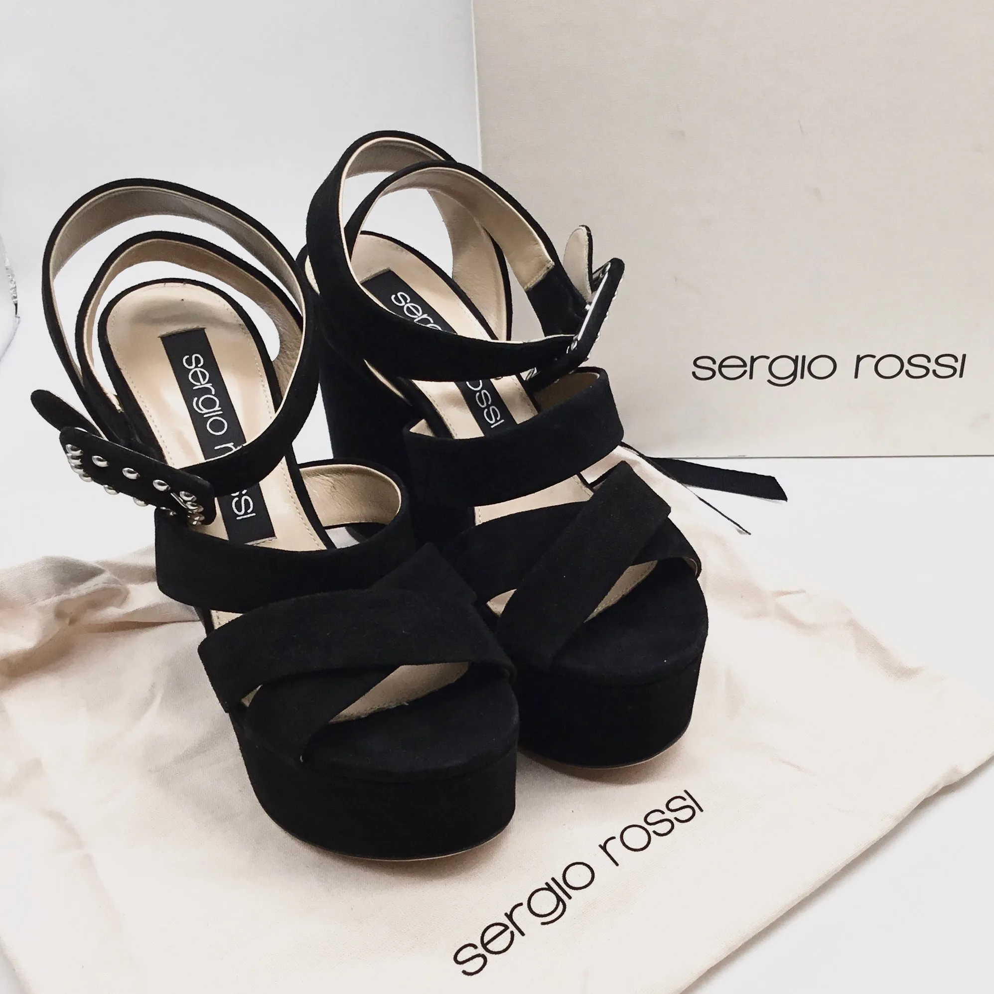 Sergio Rossi Black Suede Elettra Wedges