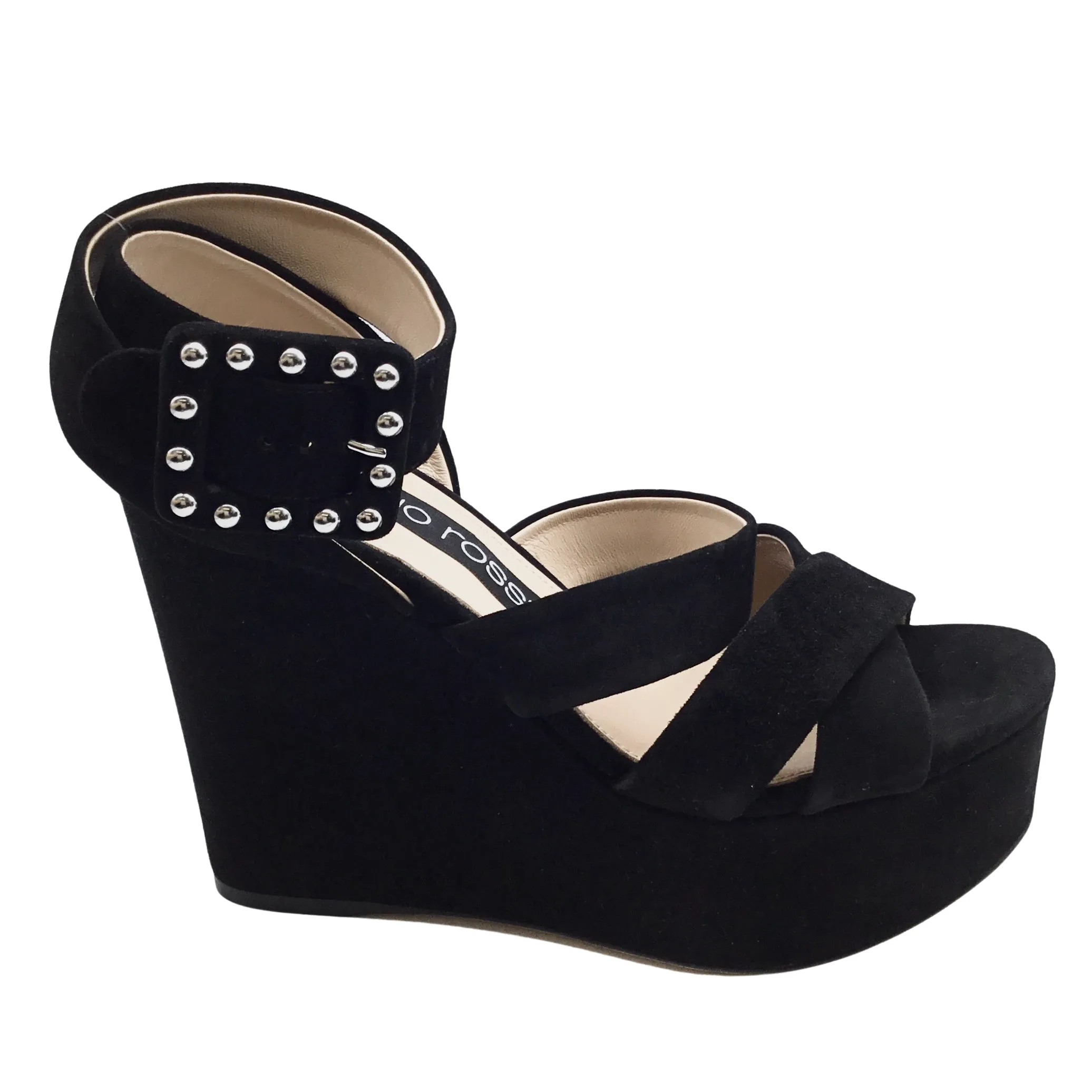 Sergio Rossi Black Suede Elettra Wedges