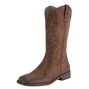 SheSole Women's Square Toe Cowboy Boots Brown