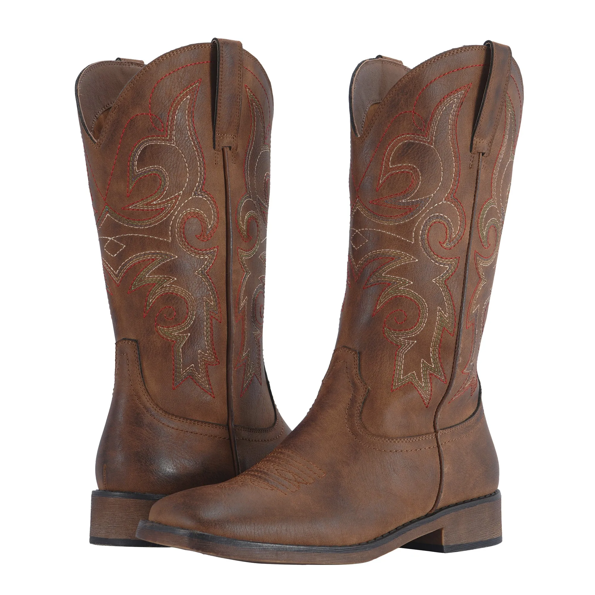 SheSole Women's Square Toe Cowboy Boots Brown