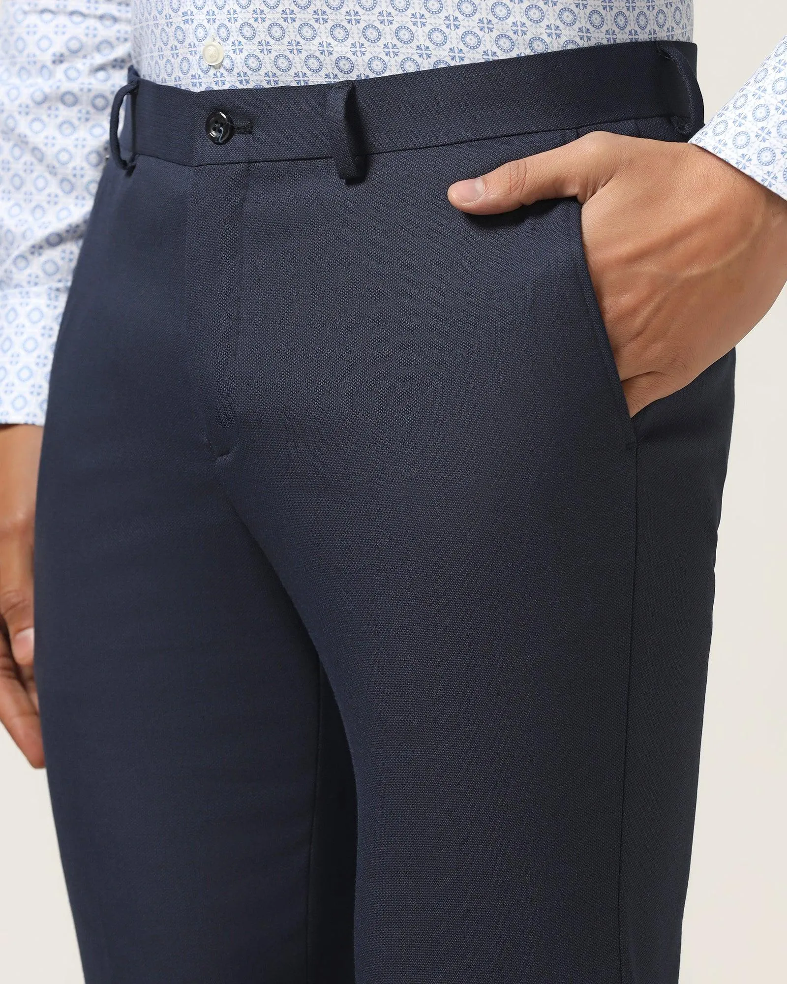 Slim Fit B-91 Formal Navy Textured Trouser - Freto