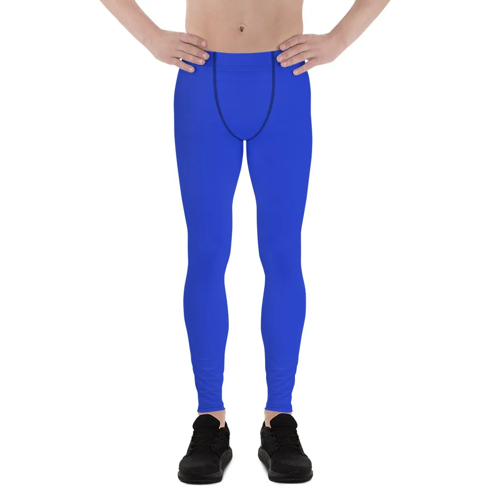 Solid Color Blue Men's Tights, Running Leggings & Run Tights Meggings Activewear Pants