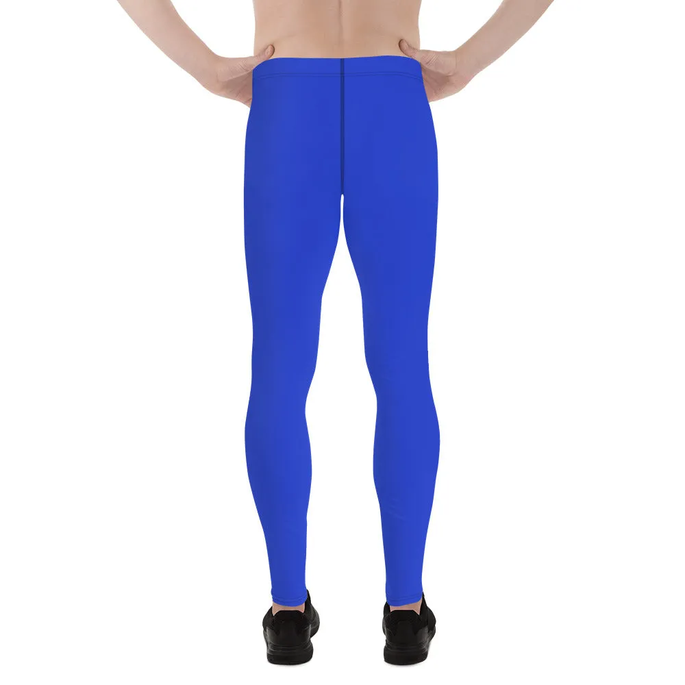 Solid Color Blue Men's Tights, Running Leggings & Run Tights Meggings Activewear Pants