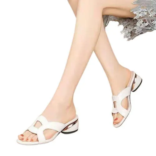 Summer Slippers Shoes Women 2022 Rhinestone Low-Heeled Comfort Lady Sandals Open-Toe All-Match Female Sandalias Chaussure Femme