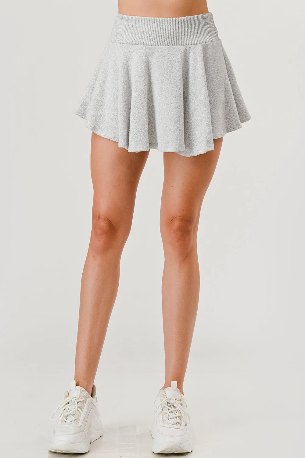 Sweater Knit A-line Ruffle Mini Skort - Light Heather Gray