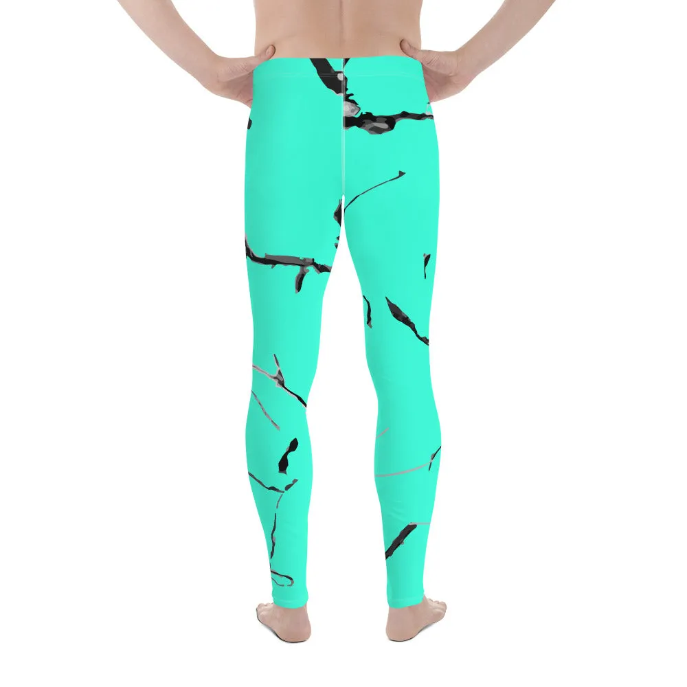 Turquoise Blue Marble Print Meggings, Sexy Neon Clothing Men's Leggings- Made in USA/ EU