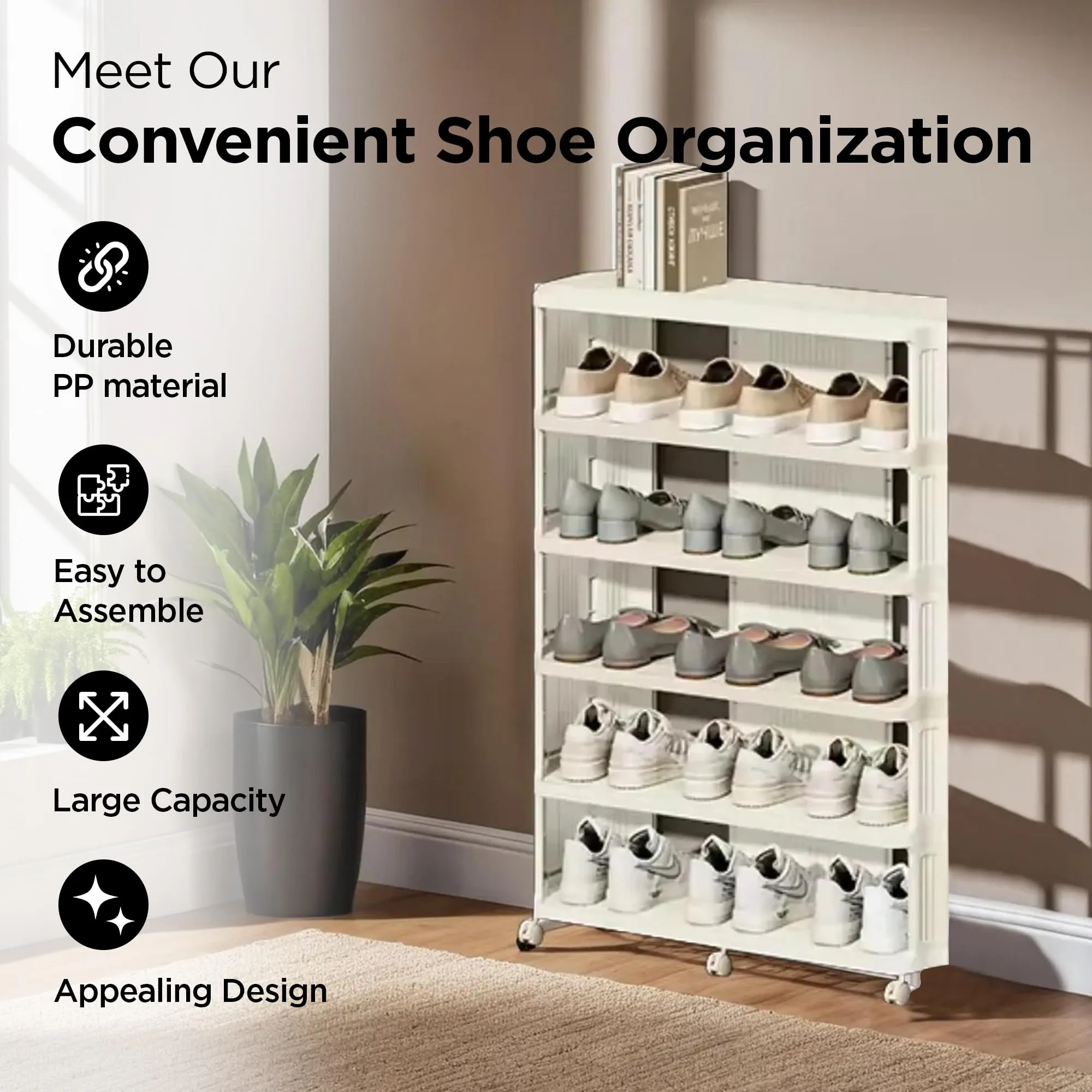 UMAI 4-Layered Detachable Shoe Rack for Home | Plastic Shoe Organiser | Adjustable Footwear Organiser | Shoe Stand for Home | Shoe Storage Organiser - White