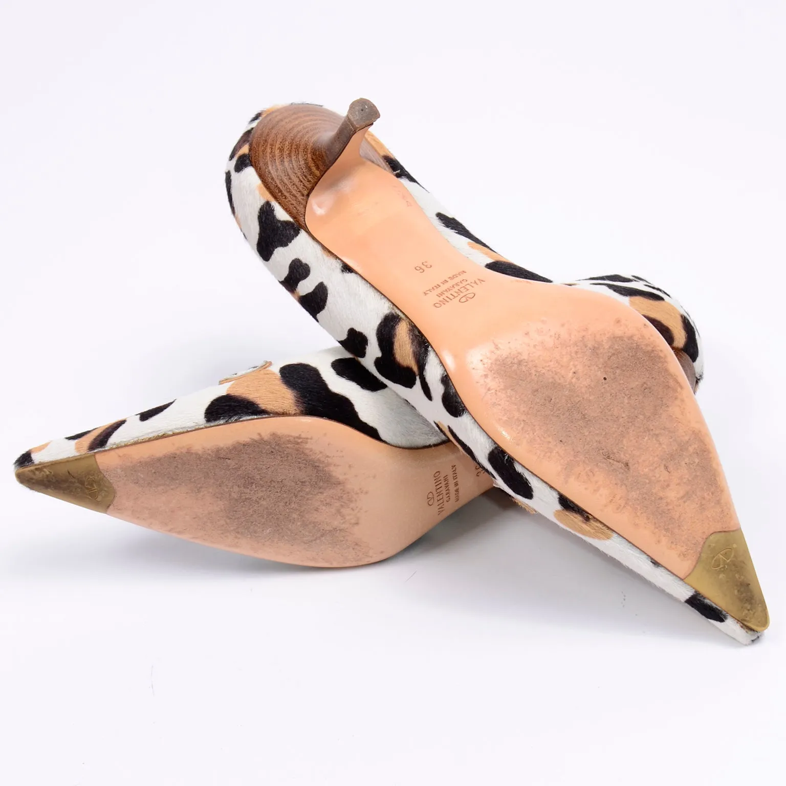 Valentino Garavani Pony Fur Leopard Print Pumps With Wood Heel