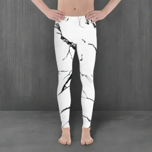 White Marble Print Meggings, White Marble Sexy Men's Leggings Workout Tights- Made in USA/EU