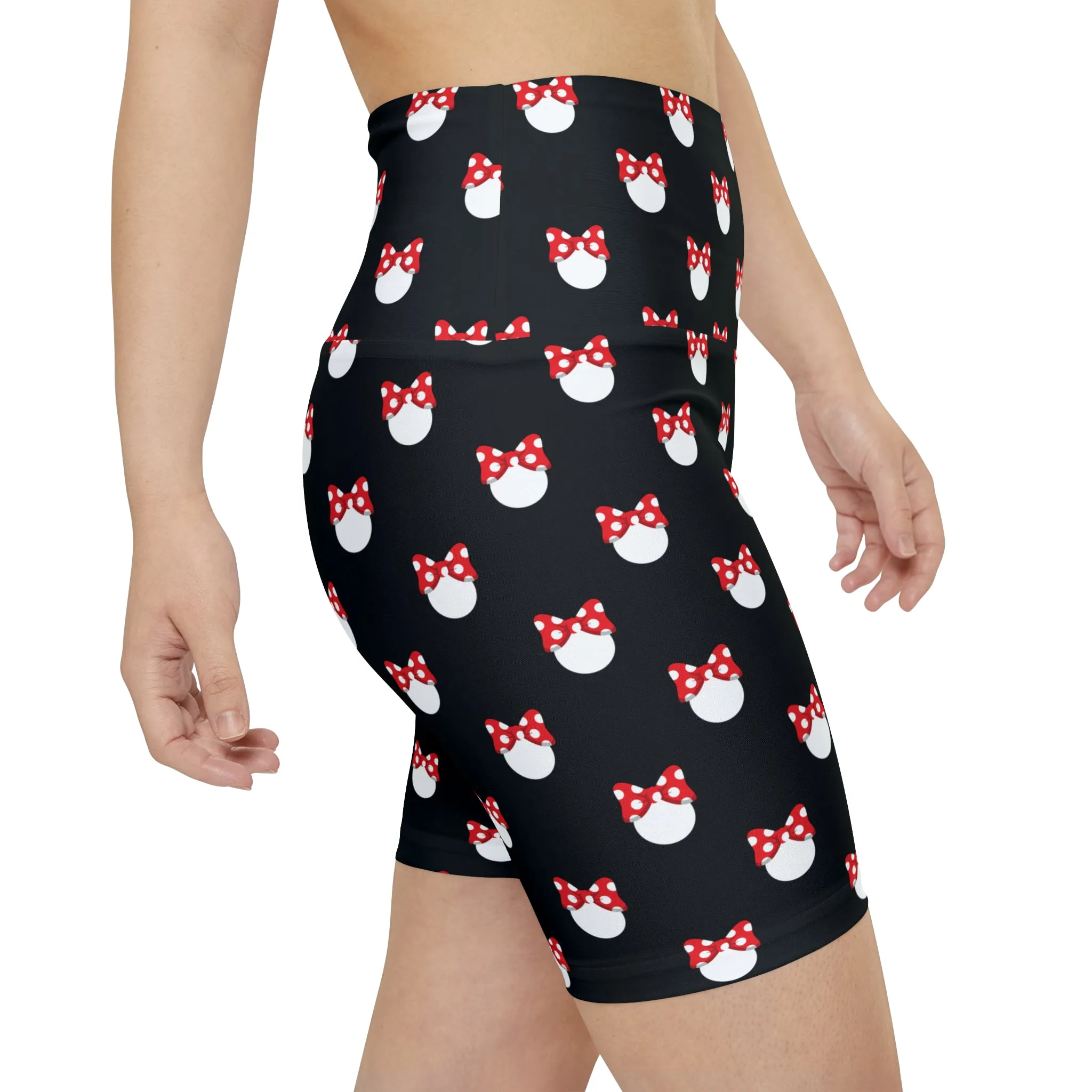 White Polka Dot Red Bow Women's Athletic Workout Shorts