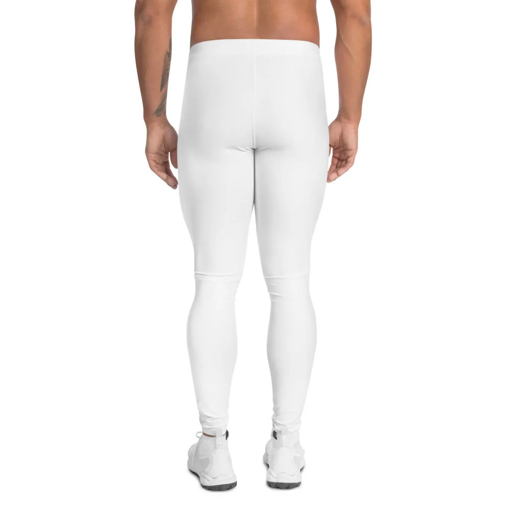 White Solid Color Men's Leggings, Solid White Color Premium Modern Minimalist Meggings-Made in USA/EU/MX