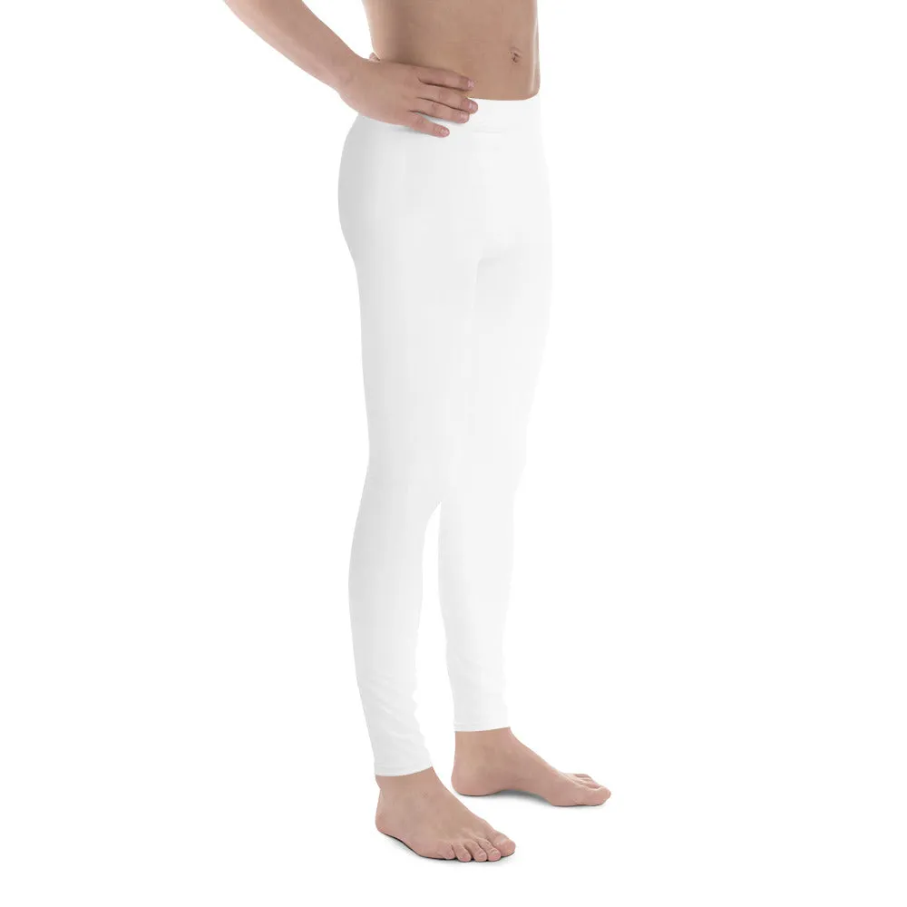 White Solid Color Men's Leggings, Solid White Color Premium Modern Minimalist Meggings-Made in USA/EU/MX