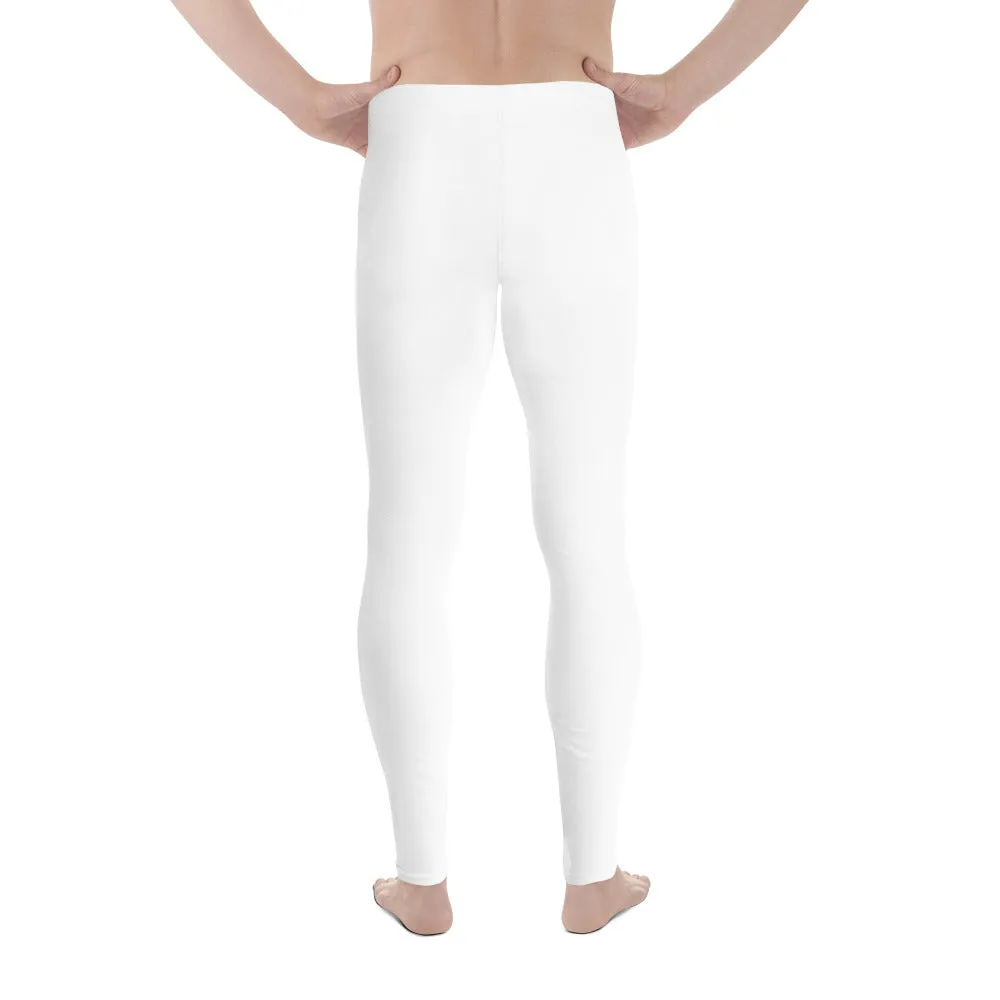 White Solid Color Men's Leggings, Solid White Color Premium Modern Minimalist Meggings-Made in USA/EU/MX