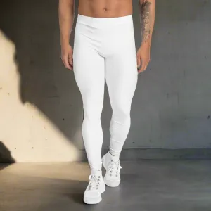 White Solid Color Men's Leggings, Solid White Color Premium Modern Minimalist Meggings-Made in USA/EU/MX