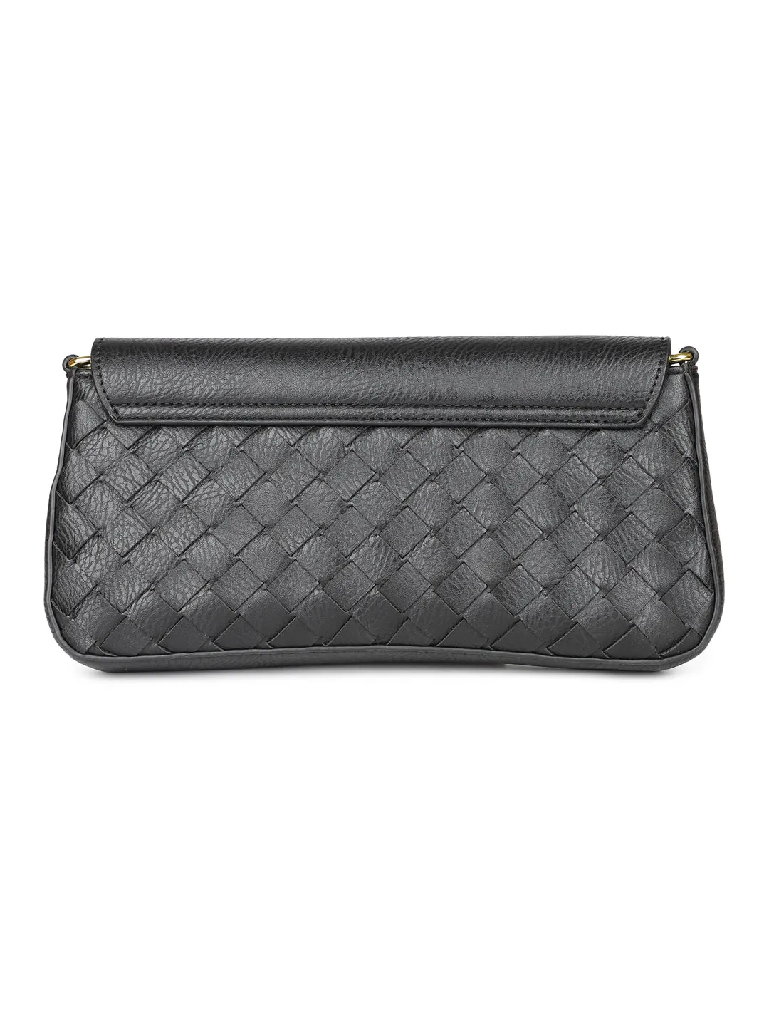 Women Black Woven Textured Sling Bag