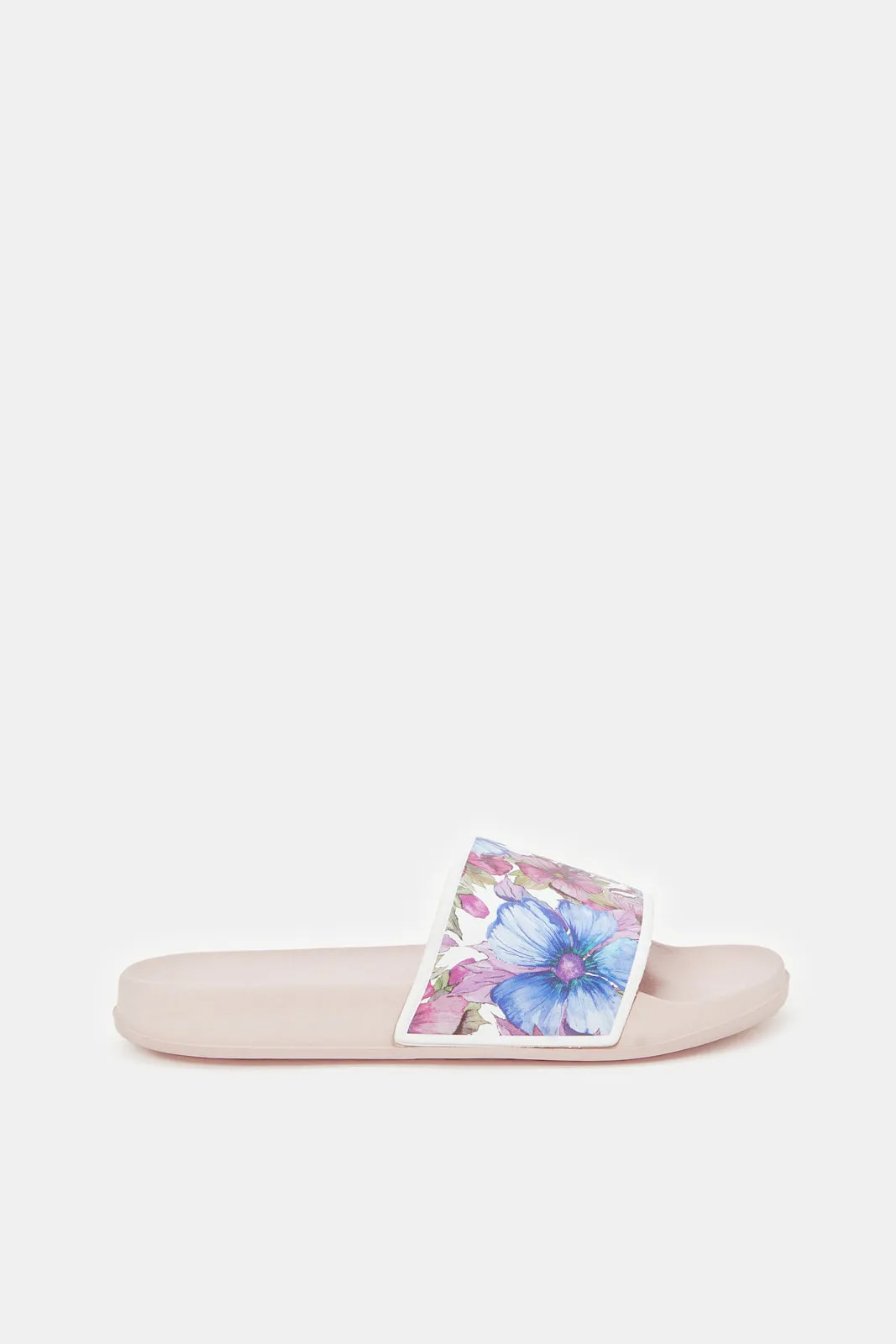 Women Pink Floral Print Slides