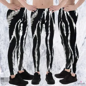 Zebra Meggings, Gray Black Animal Print Men's Leggings Tights Pants - Made in USA/EU