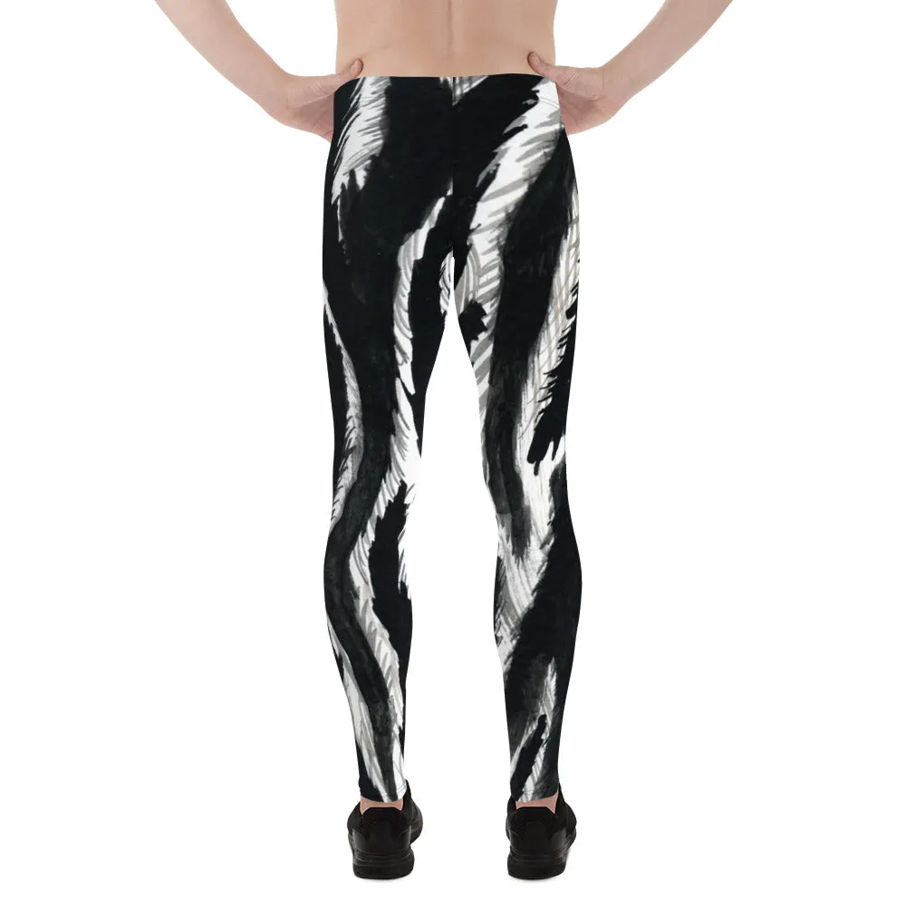 Zebra Meggings, Gray Black Animal Print Men's Leggings Tights Pants - Made in USA/EU