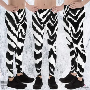 Zebra Print Meggings, White Black Animal Print Men's Leggings Tights - Made in USA/EU