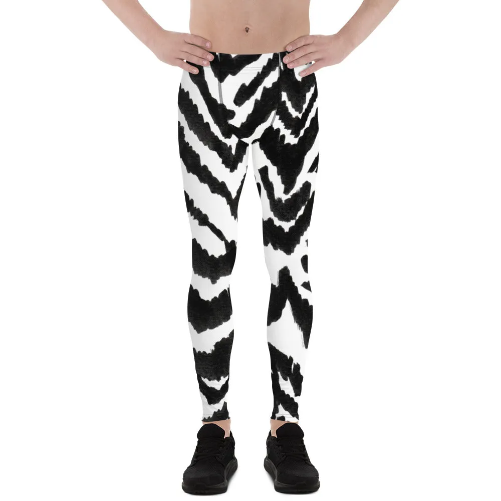 Zebra Print Meggings, White Black Animal Print Men's Leggings Tights - Made in USA/EU