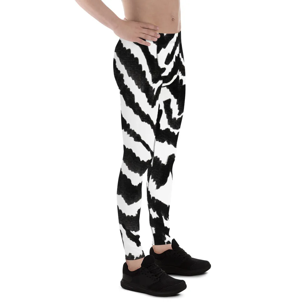 Zebra Print Meggings, White Black Animal Print Men's Leggings Tights - Made in USA/EU