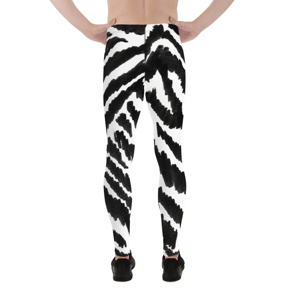 Zebra Print Meggings, White Black Animal Print Men's Leggings Tights - Made in USA/EU