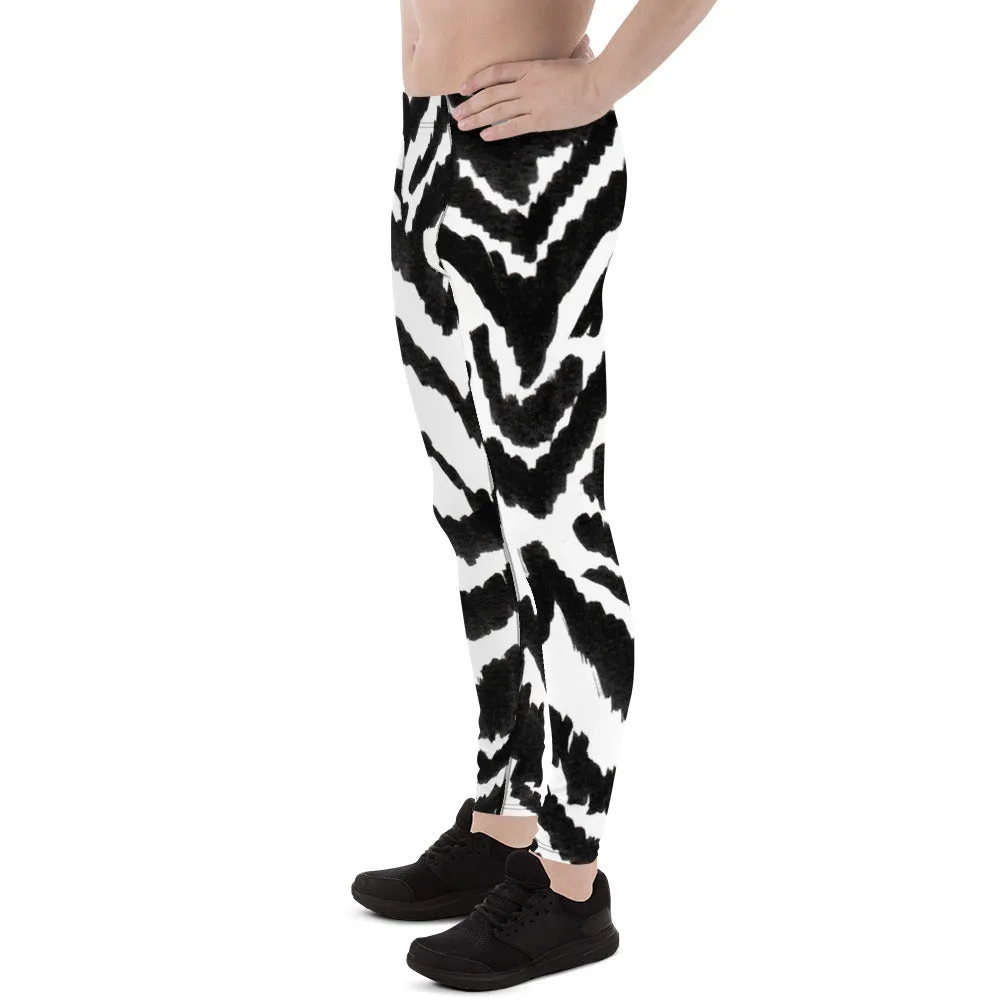 Zebra Print Meggings, White Black Animal Print Men's Leggings Tights - Made in USA/EU